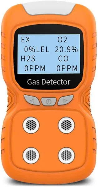 XLA Alert Portable Gas Detector, Gas Clip 4 Gas Monitor Meter Tester Analyzer, Rechargeable LCD Display Sound Light Shock Air Quality Tester, 2 Year