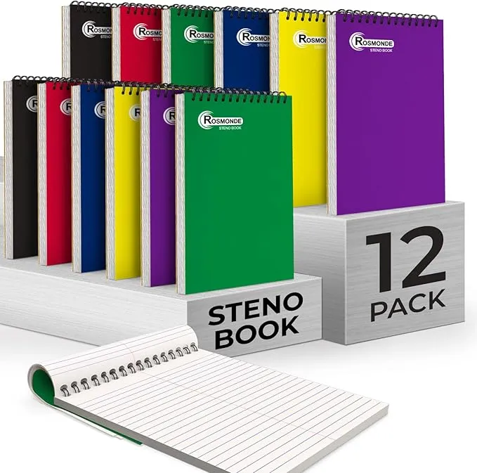 48 Pack Bulk Spiral Steno Book, 6" x 9" Gregg Ruled Steno Notebook, Assorted Covers, 80 Sheets (160 Pages) Bulk Steno Notebooks for Writing Notes in Office, School, College, Spiral Note Pads