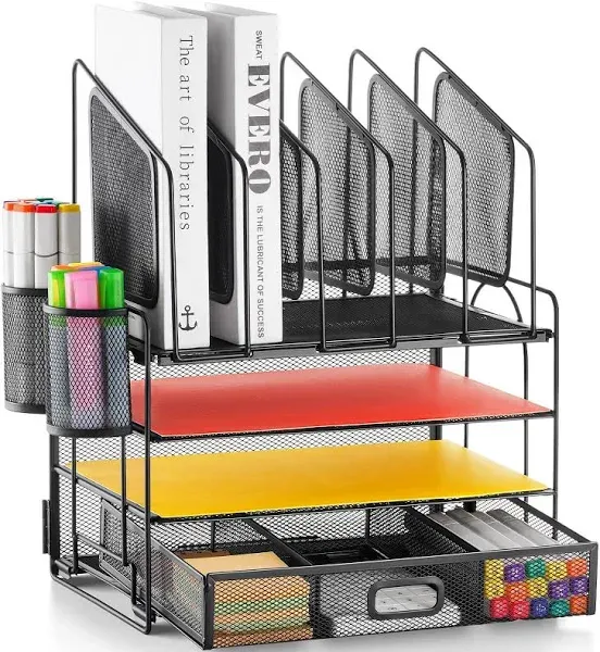 4-Tier Mesh Desk Organizer with Drawer