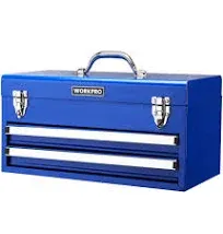 WORKPRO Tool Box with Drawers, 18 Inch Metal Tool Box with 2 Drawers and 1 Top Storage, Portable Tool Box Metal Latch and Liner for Garage, Office and Home Storage, 100 LBS Load Capacity (Totally)