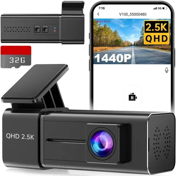 Dash Cam 2.5K 1440P WiFi Car Camera, Front Dash Camera for Cars, Wireless Dashcams with App, Night Vision, 24H Parking Mode, G-Sensor, Loop Recording, Free 32G Card, Support 256GB Max