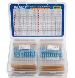 BOJACK 300 Pcs 30 Values Resistor Kit 1 Ohm - 1M Ohm with 1% 2W Metal Film Resistors Assortment