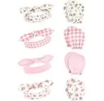 Hudson Baby Cotton Headband and Scratch Mitten Set, Gingham Floral