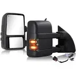 Towing Mirrors Compatible With 1999-2016 Ford F250 F350 F450 F550 Super Duty Truck Side Tow Mirrors, Super Duty Mirrors, Power Heated Manual telescoping&folding Pair LED Turn Signal Smoke