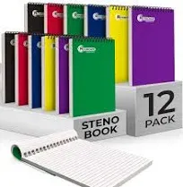 Steno Pads Spiral 6x9 12 Pack, Gregg Ruled Steno Pad, Assorted Colors, 80 Sheets (160 Pages) Long Lasting, Bulk B2B Value Pack, Bulk Steno Notebooks Top Spiral Steno Book for Office & Home