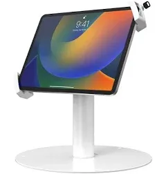 Anti-Theft iPad Desk Stand – CTA Desk Stand with Lockable Holder for iPad 10.9" 10th Gen - iPad 7th/8/9 Gen - iPad Mini 6 - Galaxy Tab & More Tablets - White - (PAD-USGTW)