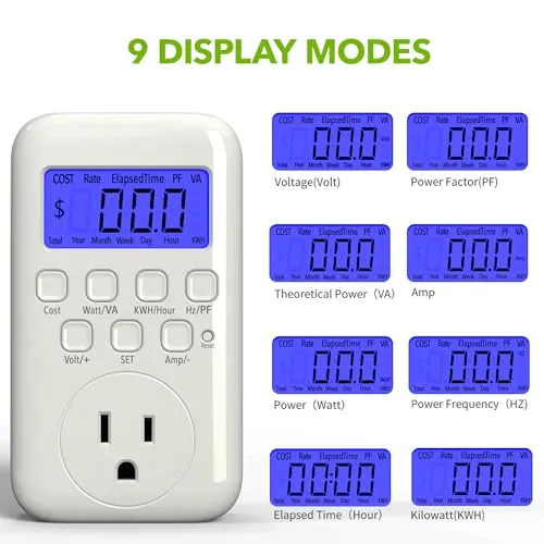 BN-LINK LCD Plug in Power Energy Meter Voltage Amps Electricity Usage Monitor Di