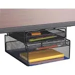 Safco Products 3244BL Onyx Mesh Deluxe Under Desk Hanging File & Paper Organizer, Black, Steel Construction, 2 Compartments, Tabletop or Desktop. Perfect for Home, Office & Classrooms, Black