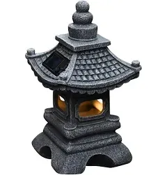 Gardenfans Solar Pagoda Lantern Garden Statue LED Light Outdoor Zen Garden Japanese Lantern for Landscape Balcony Patio Porch Yard Art Decor