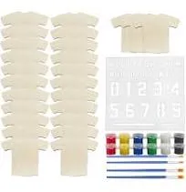 Attatoy Sports Kids’ Wooden Craft Kit (Party-Pack); Sport Jersey Decorating Art Painting Set w/ 25 Sports Shirt Cutouts