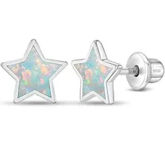 Sparkle Star Opal Kids / Childrens / Girls Earrings Screw Back - Sterling Silver