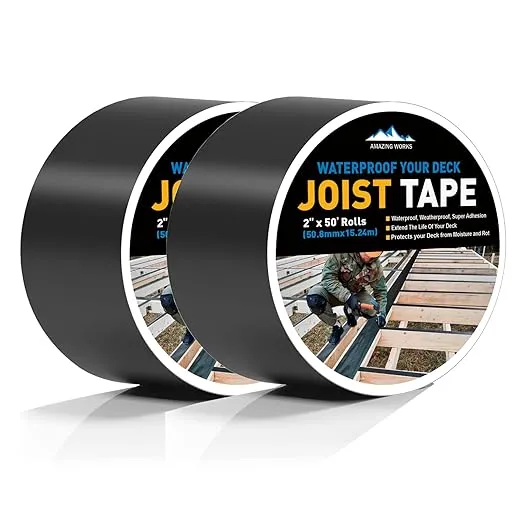 Amazing Works Joist Tape for Decking - Heavy Duty Joist Tape, 2 x 50' Waterproof & Weatherproof Deck Flashing Tape Protects The Top of The Joist, Beam from Moisture and Rot (2" x 50', 2 Pack)