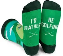 Men’s funny golf crew socks by Lavley, one size fits most.