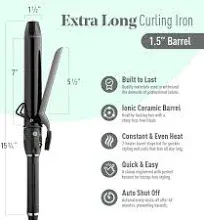 MINT Professional Extra Long Hair Curling Iron 1 1/4 inch | 2-Heater Ceramic Barrel That Stays Hot | 1.25 Inch Hair Iron Curler for Medium to Large Curls | Travel-Ready International Dual Voltage.