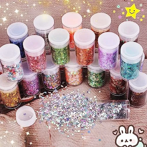 Holographic Chunky and Fine Glitter Mix, 45 Colors Craft Glitter for E