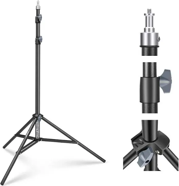 NEEWER Photography Light Stand 2.85-6.6ft/87-200cm, Spring Loaded Aluminum Tripod Stand with ø28mm Thicker Tube Diameter for Ring Light/LED Light/Strobe Flash/Softbox, Max Load 22lbs, ST-200