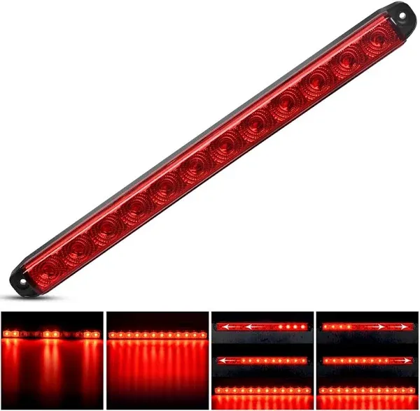 Nilight LED Trailer Light Bar 16Inch 12 LED Red Running Brake Sequential Turn Signals Tail Light Waterproof Rear Maker ID Bar for 12V Trailer Boat Truck RV