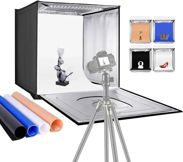 Neewer Photo Studio Light Box, 24” × 24” Shooting Light Tent with Adjustable Brightness, Foldable and Portable Tabletop Photography Lighting Kit