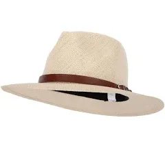 Men's Paper Braid Leatherette Buckle Trim Large Brim Fedora Hat