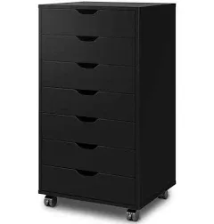 DEVAISE 7-Drawer Chest, Wood Storage Dresser Cabinet with Wheels, Black