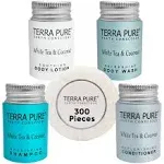 Terra Pure White Tea and Coconut Hotel Soaps and Toiletries Bulk Set | 1-Shoppe All-In-Kit | 1oz Shampoo & Conditioner, Body Wash, Lotion & 1.25oz