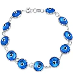 Protection Good Luck Amulet Turkish Translucent Glass Bead Evil Eye Bracelet For Women Teen Gold Plated .925 Sterling Silver Red Yellow Orange Blue Green White Pink Black Multicolor 7-7.5 Inch