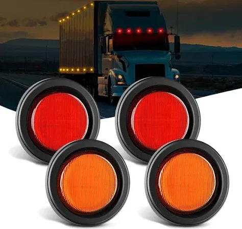 Nilight 2.5Inch Marker Light 4PCS Red Amber 13LED Marker Clearance Light Flush Mount With Plug Grommet Pigtail Hardwired DOT Compliant For 12V Truck Trailer Tractor Buses Vans Boat