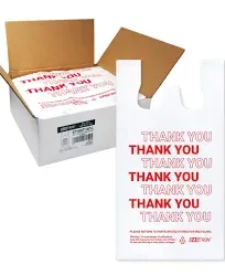 Bagtron Thank You T-Shirt Carry-Out Bags, Disposable Plastic Bags with Handles for Shopping and Restaurant, 1/5 Barrel, 0.75 Mils, White/Blue, 13" x 8" x 23" Large, 500 Count