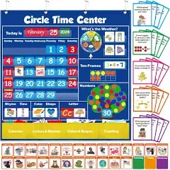 Circle Learning Time Center Pocket Chart Calendar Set, Educational Pocket Chart 