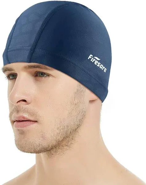 Firesara Fabric Swim Cap High Elasticity Swimming Cap Keeps Hair Clean Breathable Fit Both Long Hair Short Hair