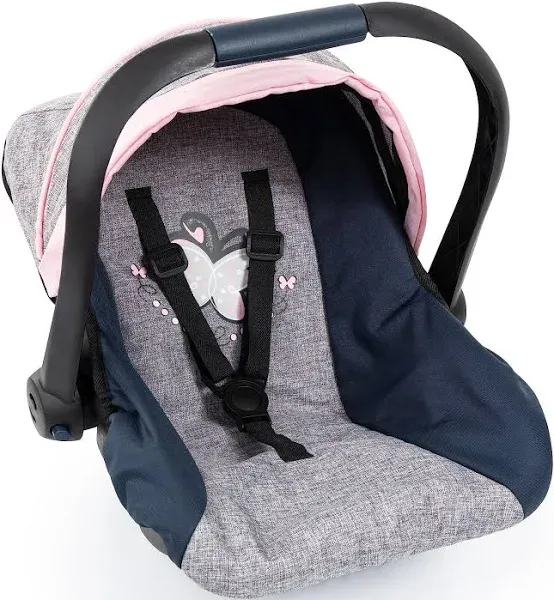 Bayer Design Dolls Car Seat - Grey, Blue, Pink Butterfly - Fits Dolls Up To 18&#034;