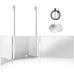 HIEEY 3 Way Mirror for Hair Cutting with LED ,360 Trifold Mirror with Height Adjustable Telescoping Hooks,and 5X Magnification Mirror,for Makeup,