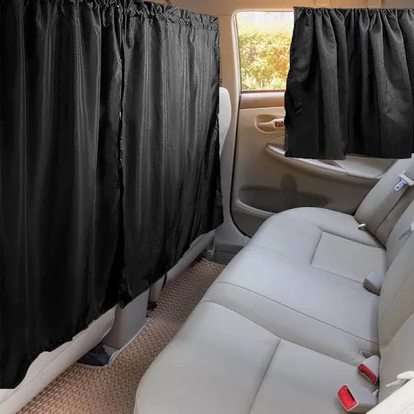 4 Pcs Double Layer Thickened Car Curtains Set, 98% Light Blocking Car Window Shades Covers, Include 2 Side Window Covers, 1 Divider Curtain & 1 Storage Bag, Sedan SUV Accessories for Camping Sleeping