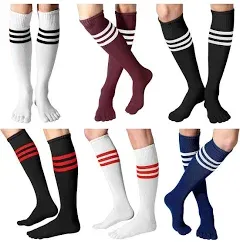 Sureio 6 Pairs Colorful Knee Thigh Toe Socks Toes Separated Cotton Striped Thigh High Neon Socks Running Women Men Socks