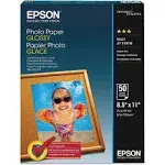 Epson Glossy Photo Paper, 8.5-inch x 11-inch, 100 Sheets/Pack (EPSS041271) in retail packaging