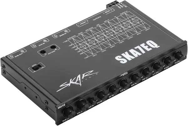 Skar Audio SKA7EQ 7 Band 1/2 DIN Pre-Amp Car Audio Graphic Equalizer with Aux Input and High Voltage RCA Outputs