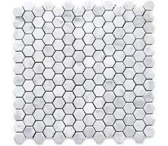 Carrara Marble 1" Hexagon Tile Venato White Carrera Mosaic Honed, 1 sheet