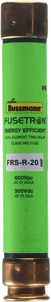 Bussmann FRS-R-20 Tron FRS-R Energy Efficient Non-Indicating Time Delay Fuse,...