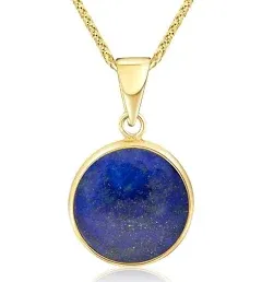 14K Gold Lapis Lazuli Pendant - Solid Yellow Gold Blue Lapis Gemstone Necklace, December Birthstone 12mm Round Stone, Handmade Classic Minimalistic Jewelry Birthday Gift for Women