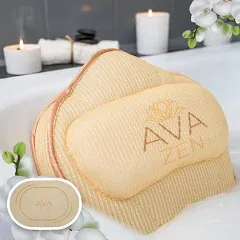 Ava Zen Extra Large Bath Pillow and Bath Mat, Bath Pillow for Tub Neck and Back Support, Luxury Spa Set Includes Bath Mat, Wash Bag and Spa Bag, Bathtub Pillow with 6 Non-Slip Suction Cups