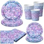 Mermaid Party Tableware Supplies,80Pcs Gray Purple Little Mermaid Deep Purple