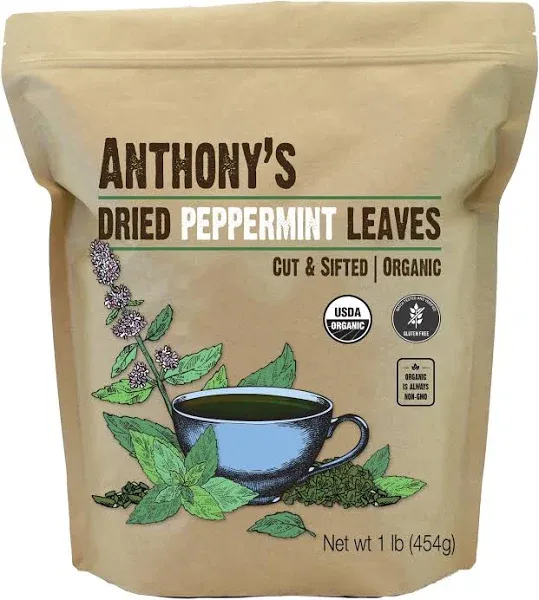 Anthony's Organic Peppermint Leaves, 1 lb, Gluten Free, Non GMO, Cut & Sifted, Keto Friendly