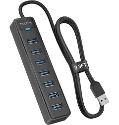 iDsonix 7 Ports USB Hub 3.0 [3.3Ft] USB Expander Hub 5Gbps USB Splitter Multiport Adapter, USB Hub Long Cable for PC, Laptop, Flash Drive, Mobile HDD, Windows/XPS, 1m