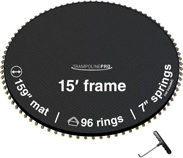 Trampoline Pro Replacement Trampoline Mat 15ft Round Frame, for 96 Springs, 7" Spring Length, Fits All Same Size Brands, Mat has 159" Diameter w/ 96 Rings Springs Sold Separate UV & Safety Certified