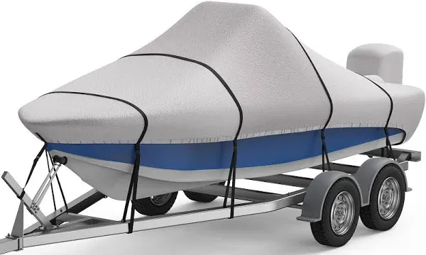 1200D Middle Center Console Bass Boat Cover for V-Hull Runabouts and Bass Boats with Motor Cover Fits 16'-18.5' Long and Beam Width up to 98" W, Gray