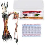 Breadboard Jumper Wire Kit with 400-Point Breadboard、65pcs Multiple Sizes M/M Bread Board Jumper Wire、140 Pieces 2-125 mm U-Shape Preformed Jumper Wire Kit