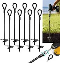 VASGOR 15” Ground Anchors (4pcs) Easy to Use with Drill, 3&#034; Helix Diameter,