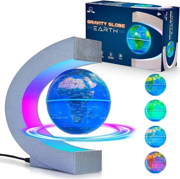 Gravity Globe Earth Ball and C Frame Set, Magnetic Levitating Globe Lamp with Multicolor LED Lights