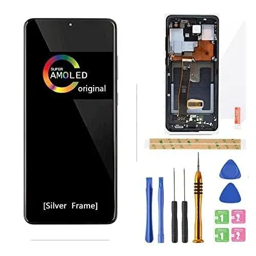 [Silver Frame] Amoled LCD for Samsung Galaxy S20 Ultra 5G Digitizer Screen Touch Assembly Replacement LCD Display 6.9 inch G988 G988A G988F G988P G988R4 T U V W by BITANR