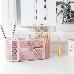 Pink Desk Organizer - Girlie Desk Accessories - Strong Metal Construction - Offi